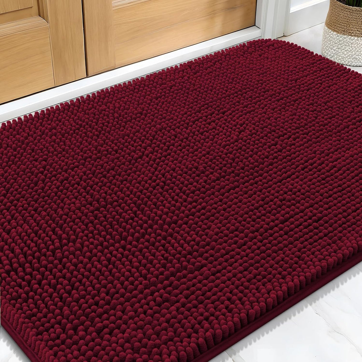 Tapete OLANLY para perros con patas lodosas 122 x 76 cm, absorbe humedad y suciedad, tapete absorbente antideslizante lavable, de secado rápido, chenilla, alfombra de entrada interior, color borgoña