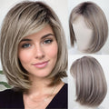 Peluca Gris Ombre Corta RENERSHOW Bob Capas Largo Barbilla Cabello Liso Sintética Natural Mujer