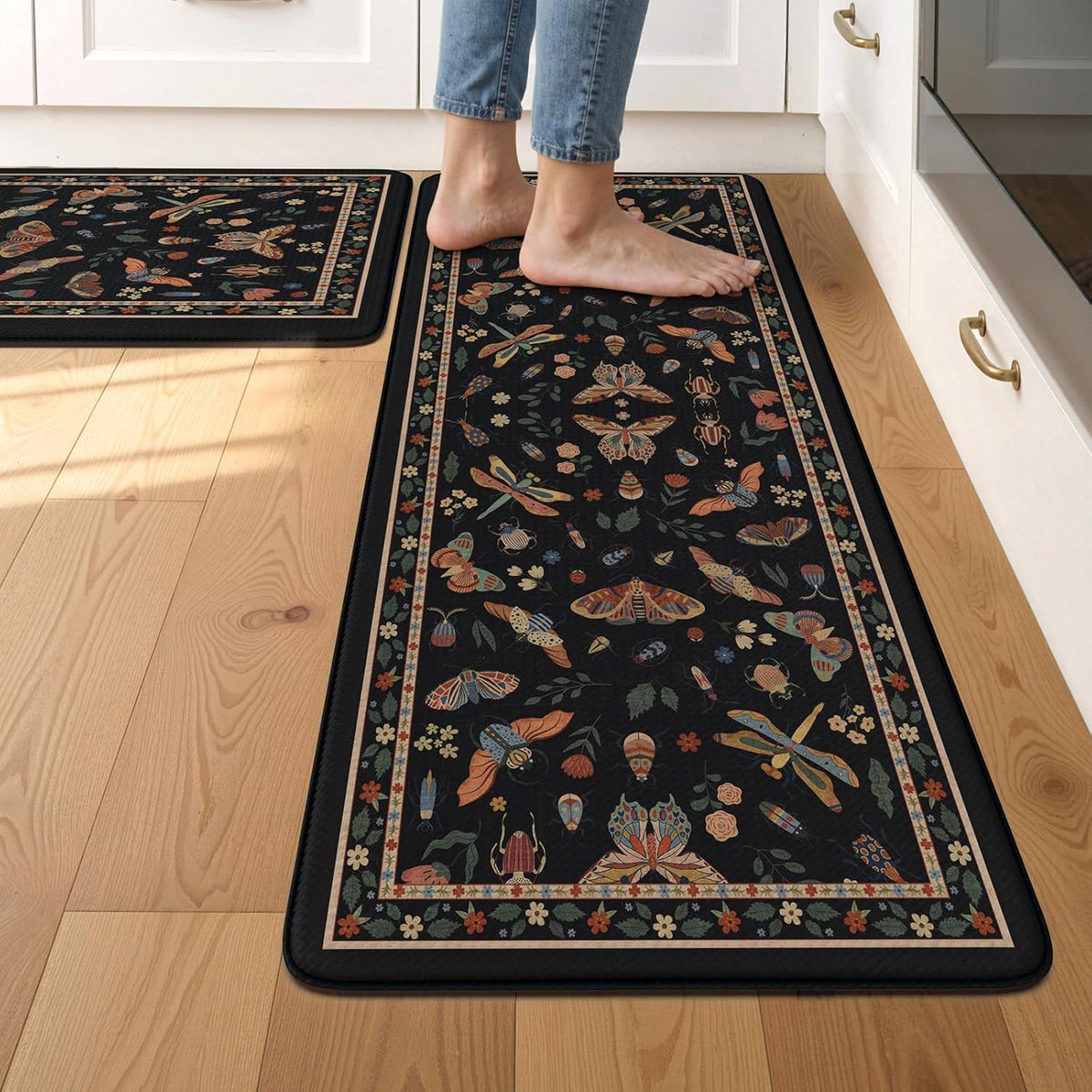 LEEVAN Alfombras Antifatiga para Cocina Set de 2 | Antideslizantes y Acolchadas de Espuma Viscoelástica | Impermeables y Ergonómicas | Negro