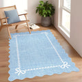 Alfombra GarveeHome Festoneada con Lazo | Azul Solido para Sala | Lavable 4x6 | Suave Baja Pelusa | Antideslizante | Dormitorio