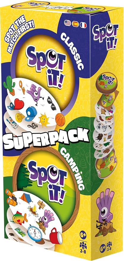Asmodee - Spot It! Super Pack 2024 | Ediciones Clásica y Camping | Juego de Cartas Familiar | 2-8 Jugadores