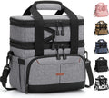 Fiambrera Pritent para hombres y mujeres, bolsa térmica de doble capa para el almuerzo, bolsa enfriadora expandible a prueba de fugas con correa ajustable para el hombro, ideal para niños, escuela, trabajo, picnic y camping (gris, grande).