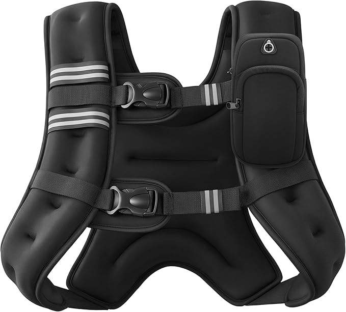 ZELUS Chaleco con peso, chaleco de peso de 6 libras, 8 libras, 12 libras, 16 libras, 20 libras, 25 libras, 30 libras, con rayas reflectantes para entrenamiento, entrenamiento de fuerza, correr