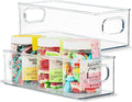 Contenedor de plástico transparente para almacenamiento de alimentos, paquete de 2 contenedores con asas para organizar cocina, despensa, refrigerador, congelador, despensa, armario, baño. Apilable de 10 x 4 x 3 pulgadas