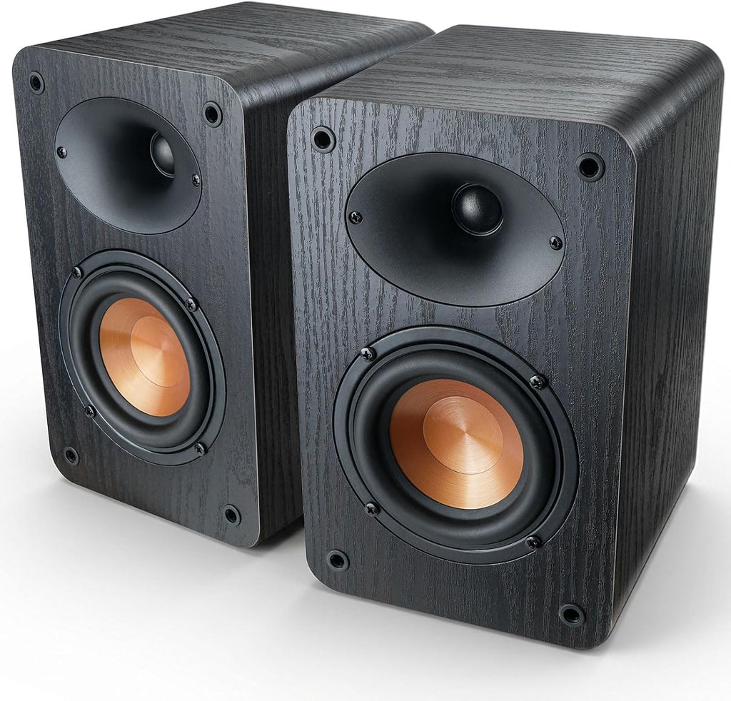 Altavoces de estantería pasivos RIOWOIS para tocadiscos, altavoces estéreo de 80 W de potencia máxima con tweeter de bocina de cúpula de seda, woofer de 4" y 4" para sonido envolvente de cine en casa, se requiere receptor o amplificador.