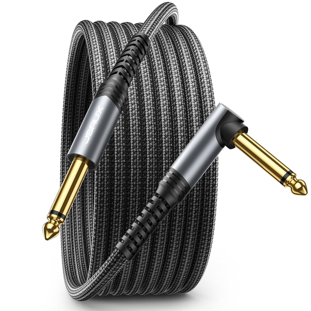 Cable para guitarra JSAUX de 3 metros, cable para amplificador de guitarra eléctrica/mandolina/bajo, cable de audio profesional para instrumentos con conectores de 6 mm (puerto TS), de ángulo recto a recto, color gris.