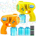 Pistolas de Burbujas JOYIN 2 con Solución de Recarga 2 (296 ml Total), Fabricante de Burbujas, Soplador para Niños, Pequeños, Actividades Exterior, Regalo de Cumpleaños, Relleno Pascua (Amarillo+Naranja)