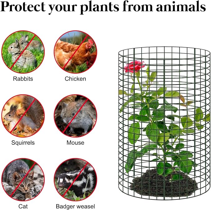 18 piezas de protectores de plantas de alambre grandes de 24'' x 12'' contra animales, paquete de 6 jaulas metálicas para plantas de alambre de gallinero tipo campana con estacas para el suelo