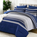 Dobuyly Navy Blue Comforter Set Twin Size Bed in a Bag 5 Piece, Classic Striped Bed Bedding Set with Sheets Soft Microfiber All Season for Teen Boys