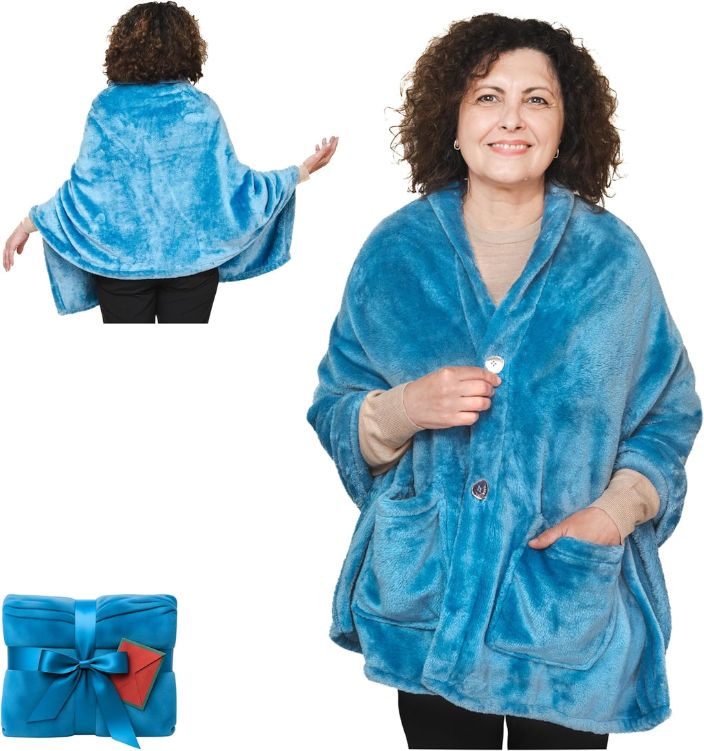Poncho de forro polar Drape&Go sin mangas, chal ligero y envolvente, manta ponible, regalo para abuela y mamá. 
