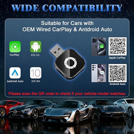 Adaptador Inalámbrico CarPlay LOKIPILEY 4-en-1 – Apple CarPlay, Android Auto, AirPlay y MirrorLink con Type-C