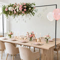 Soporte de mesa Fomcet con abrazaderas, de 33 a 107 cm de alto y de 74 a 250 cm de largo, de metal negro, ajustable, para colgar en la mesa, ideal para bodas, fiestas de cumpleaños, Navidad y aniversarios.