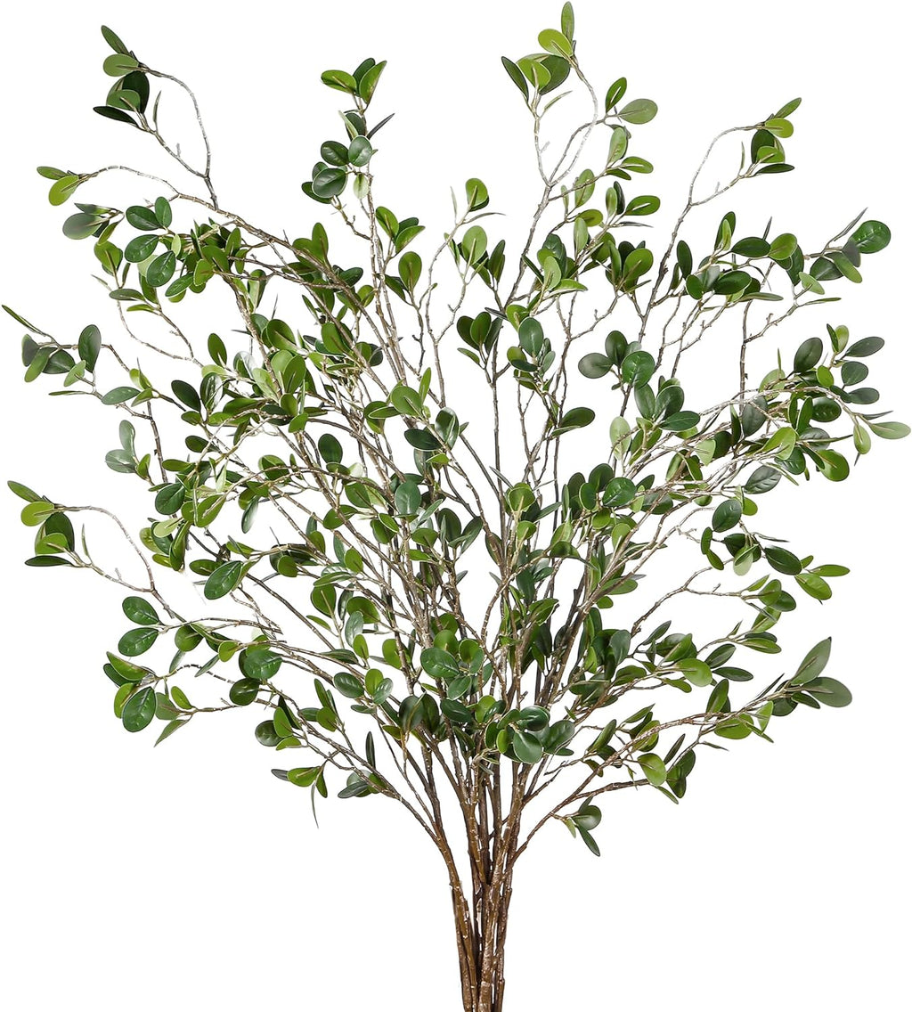 Ramas Artificiales Ficus y Eucalipto Verde Sggvecsy Pack 6 – 43", Tallos Vegetación Artificial para Hogar, Oficina, Bodas y Jarrones