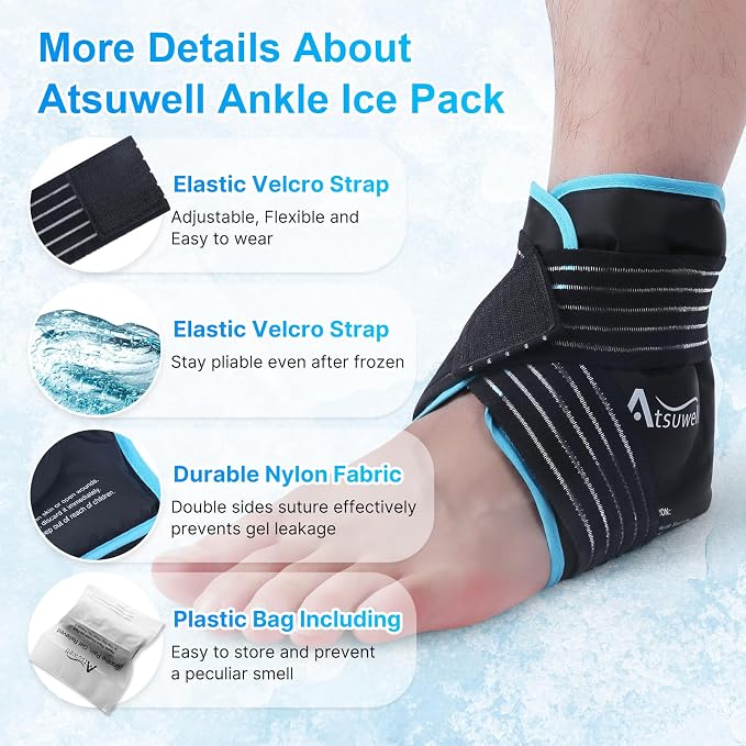 Atsuwell Combo de bolsas de hielo para cuello, hombros y tobillo, terapia de compresión fría para hinchazón, moretones, esguince