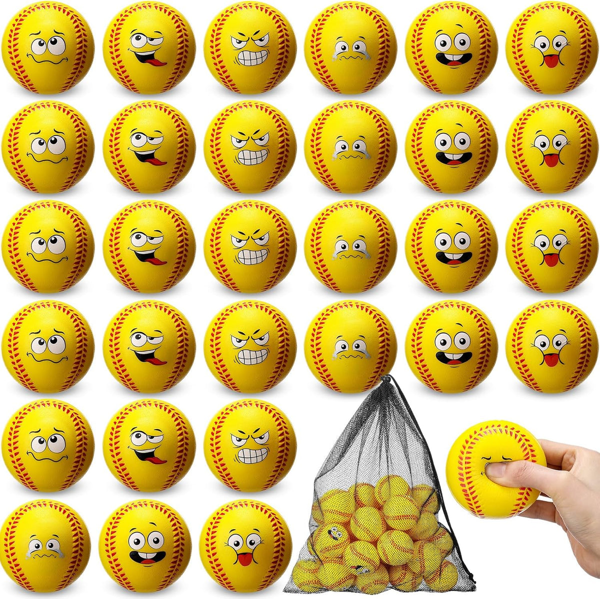 Pelotas de Béisbol de Espuma Blulu 30 Piezas de 9 Pulgadas | Softbol de Entrenamiento para Niños y Principiantes con Bolsa de Malla | Amarillo