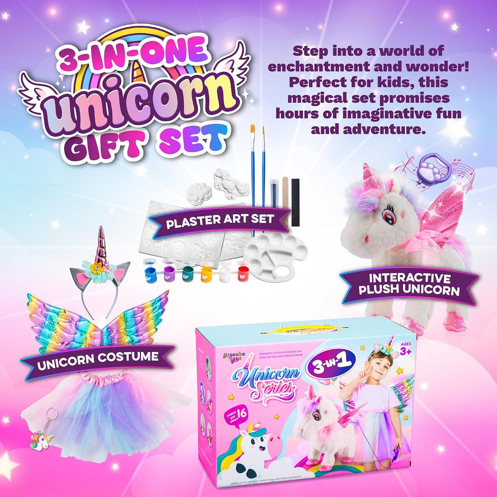 Juguetes de unicornios Greenbo para niñas de 4 a 6 años: incluye regalos multifuncionales de unicornio, kit de pintura para manualidades y vestido de unicornio. Regalos de cumpleaños divertidos y atractivos para niñas de 3, 4, 5, 6 años en adelante.