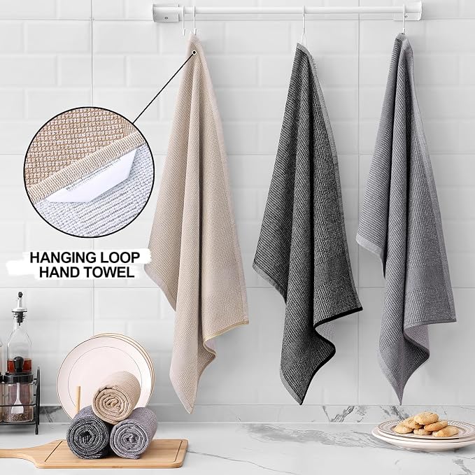 Homaxy Toallas de cocina de alta calidad (18 x 28 pulgadas, paquete de 8), toallas de mano grandes de algodón, toallas planas y de rizo, 380 GSM
