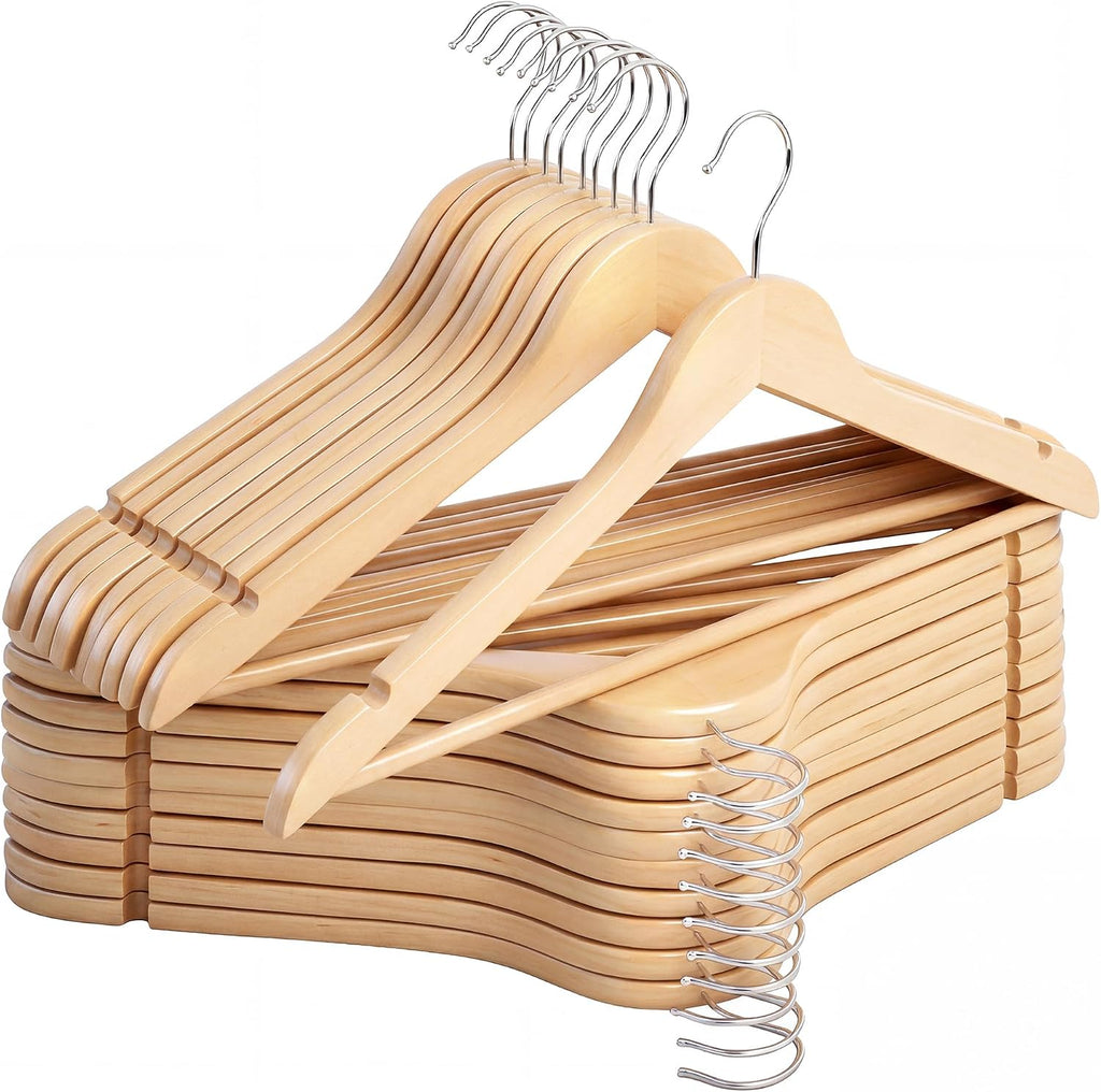Perchas de madera StorageWorks, paquete de 20 unidades, perchas de madera para armario, perchas resistentes para trajes, camisas, pantalones y chaquetas, color madera natural.