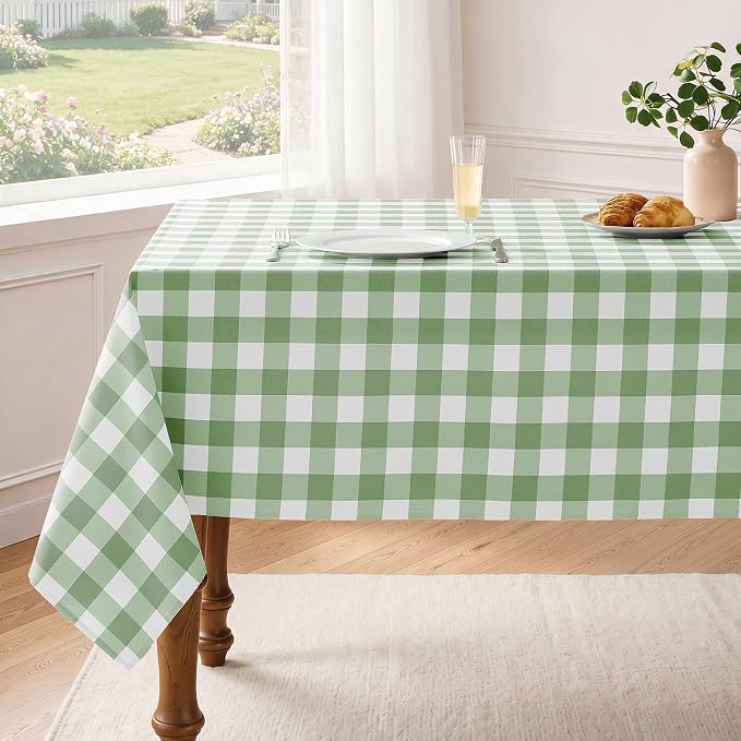 Veblandy - Mantel rectangular a cuadros impermeable de gingham, lavable