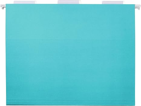 Carpetas Colgantes para Archivos Amazon Basics | Tamaño Carta | Aguamarina | Paquete de 25 | Papel Kraft Reciclado