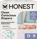 The Honest Company Clean Conscious - Pañales para pieles delicadas, hasta un 100% a prueba de fugas, hipoalergénicos, estampados de género neutro, caja Club, tamaño para recién nacido, 72 unidades