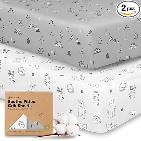 Sábanas Orgánicas para Cuna KeaBabies Pack x2 – Algodón Jersey Transpirable, Estampado Woodland