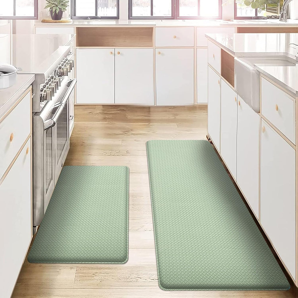 Juego de 2 alfombras y tapetes de cocina AUTODECO - Alfombra de cocina acolchada antifatiga para piso, lavable, 43 x 74 cm + 43 x 150 cm, verde claro