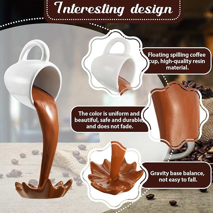 Jetec Taza de Café Flotante que se Derrama, Taza Mágica de Café que se Vierte, Taza de Café Divertida, Noveldad, Escultura de Arte de Decoración para el Hogar