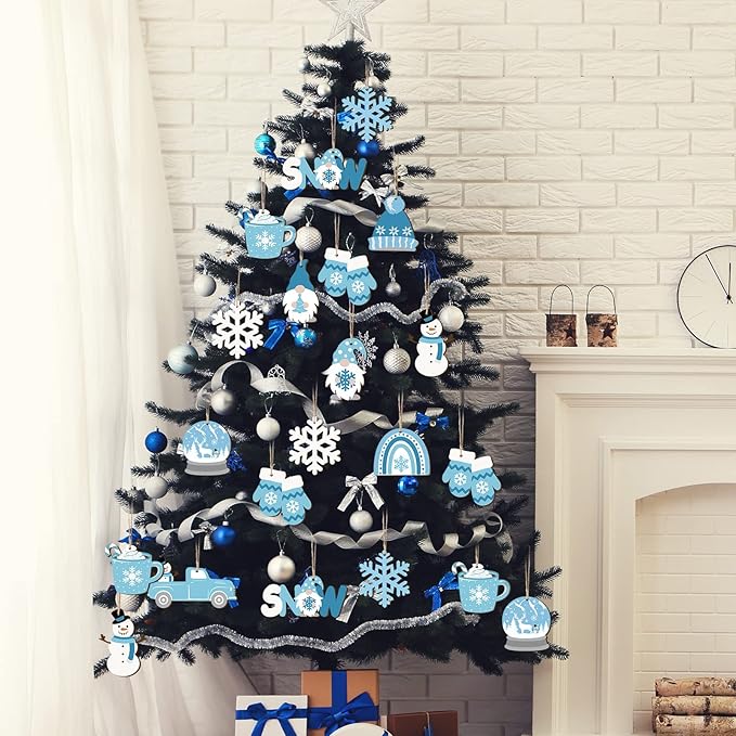 Set 36 Adornos de Madera para Árbol de Navidad | 12 Diseños Invernales