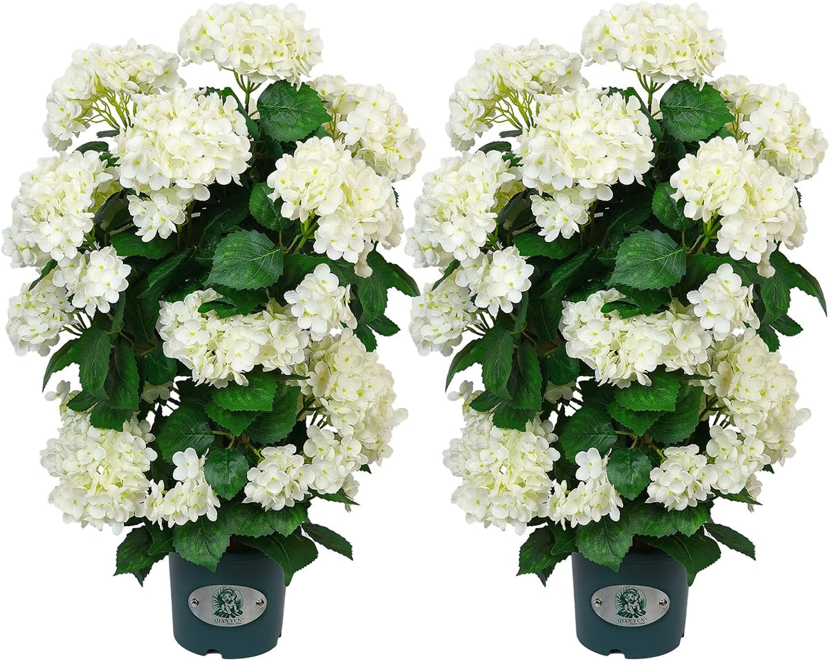 Hortensia sintética de 30 pulgadas de alto (paquete de 2), planta de hortensias artificiales en maceta con flores blancas, árbol de hortensias realista para interiores y exteriores, porche, patio, decoración del hogar