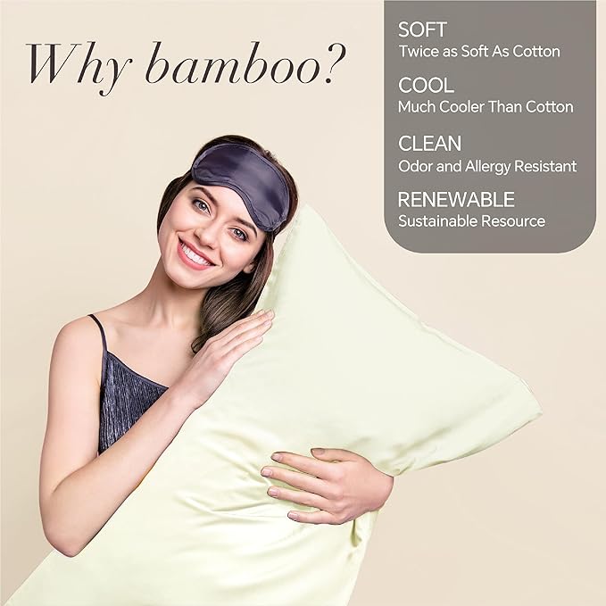 BEDELITE - Fundas de almohada, rayón de bambú, frescas y transpirables, para personas calurosas y con sudoración nocturna, largas, suaves y sedosas (color crema, 20 x 54 pulgadas)