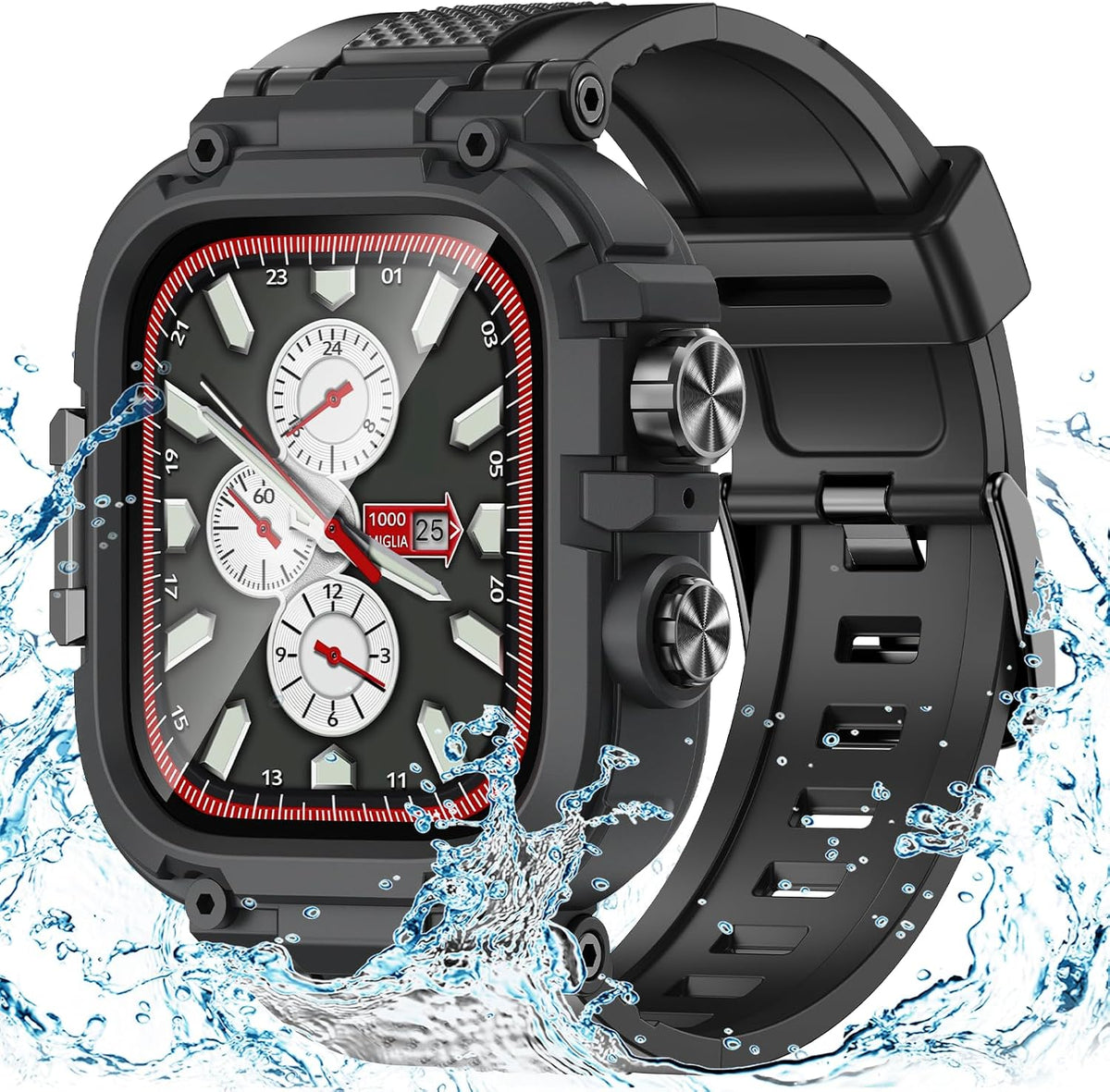 Correa resistente al agua Goton IP68 para Apple Watch de 44 mm con protector de pantalla integrado para hombre, funda protectora resistente, correa deportiva compatible con iWatch SE 3/2/1, Series 6/5/4 de 44 mm.