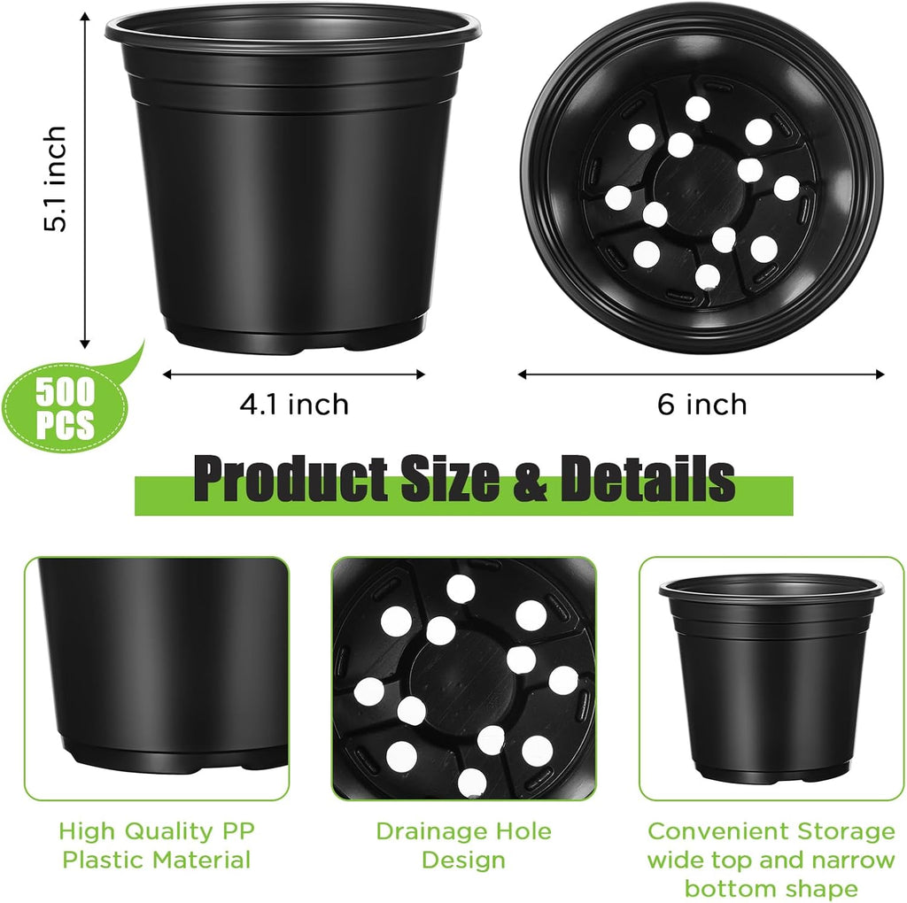 Macetas de Plástico para Vivero | Contenedor de Siembra con Agujeros de Drenaje, Negras Reutilizables