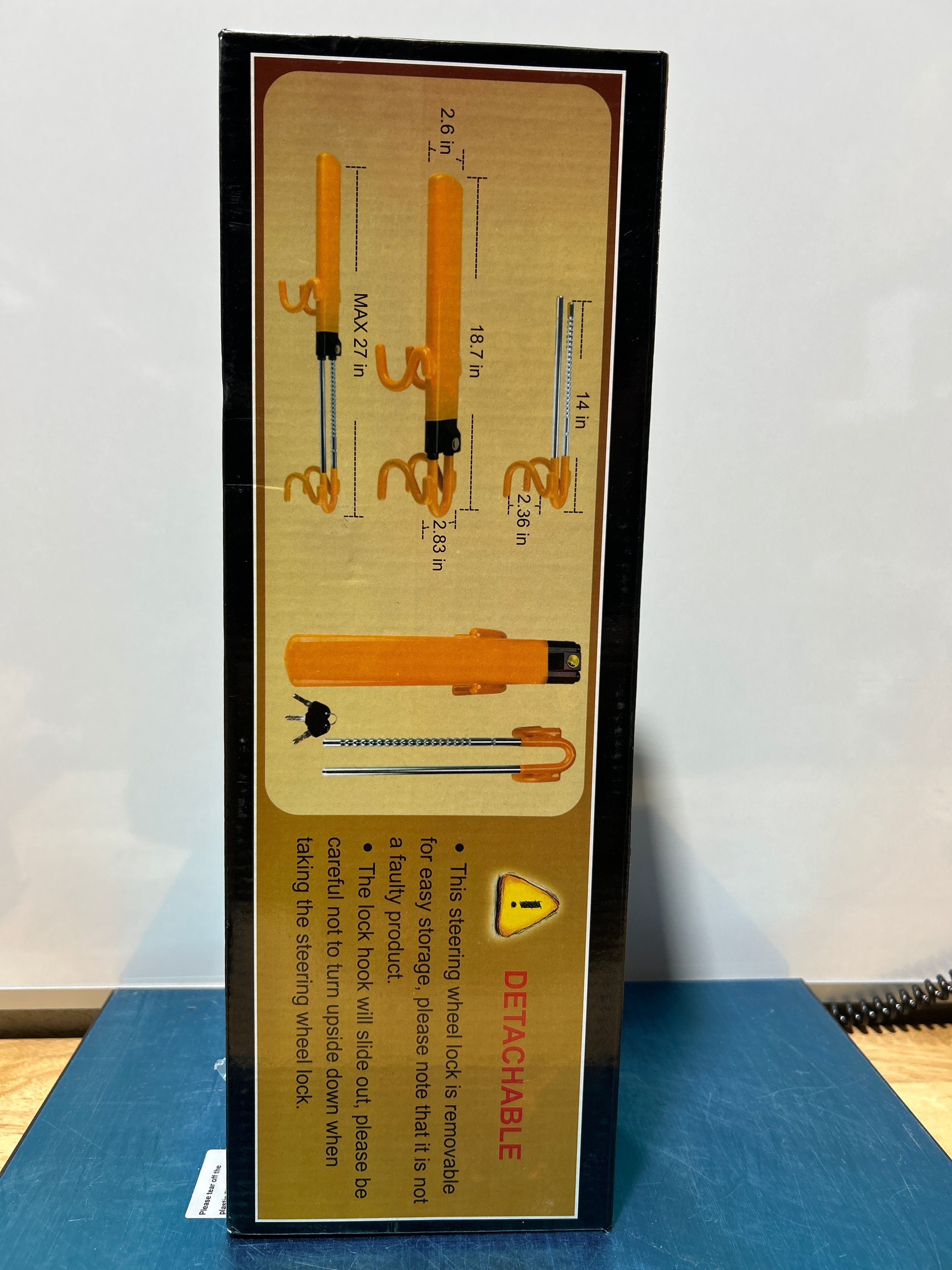 Cerradura para volante Tevlaphee: dispositivo antirrobo resistente y cerradura de seguridad para automóvil con cierre ajustable y 3 llaves. Excelente disuasión para vehículos y camiones (amarillo). 