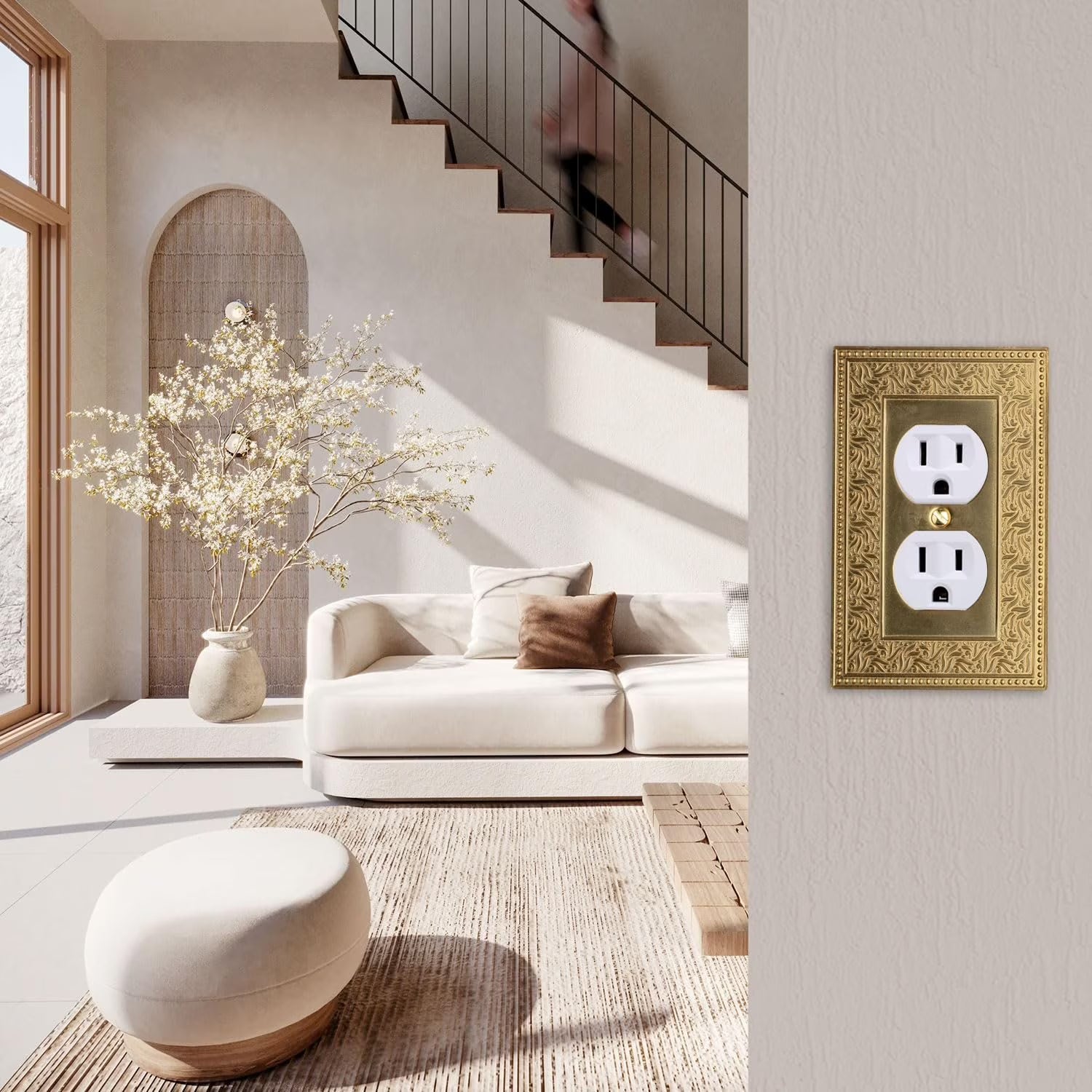 Rio Salto Laurel Collection Placa de Pared Dúplex Latón Cepillado Dorado | Decorativa Premium 5" x 3.13" (Paquete de 2 Unidades)