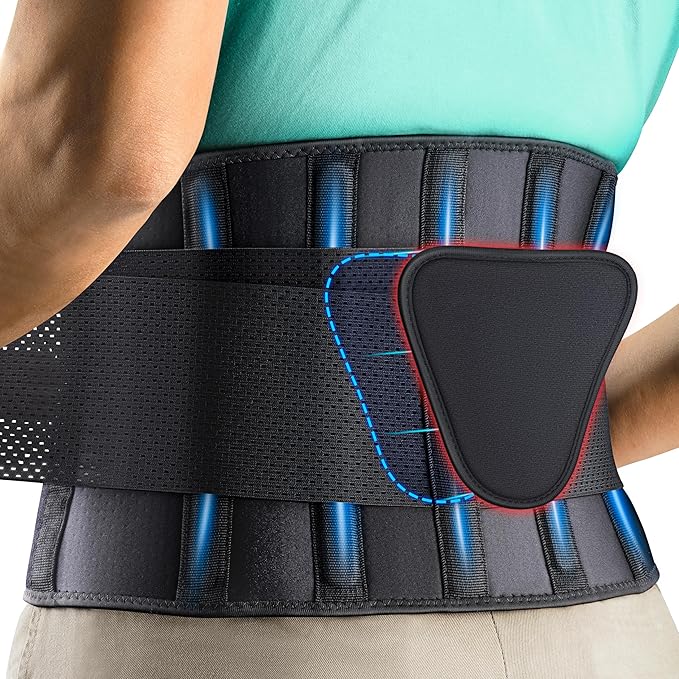 FEATOL Cinturón de apoyo de espalda para hombres y mujeres, cinturón lumbar para dolor de espalda baja, soporte de espalda transpirable con almohadilla lumbar para escoliosis, hernia de disco, ciática