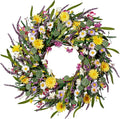 Corona de margaritas y lavanda Sggvecsy, 24 coronas de flores silvestres artificiales de primavera y verano, de seda, para puerta principal, hogar, pared, bodas, festivales, decoración rústica y navideña.