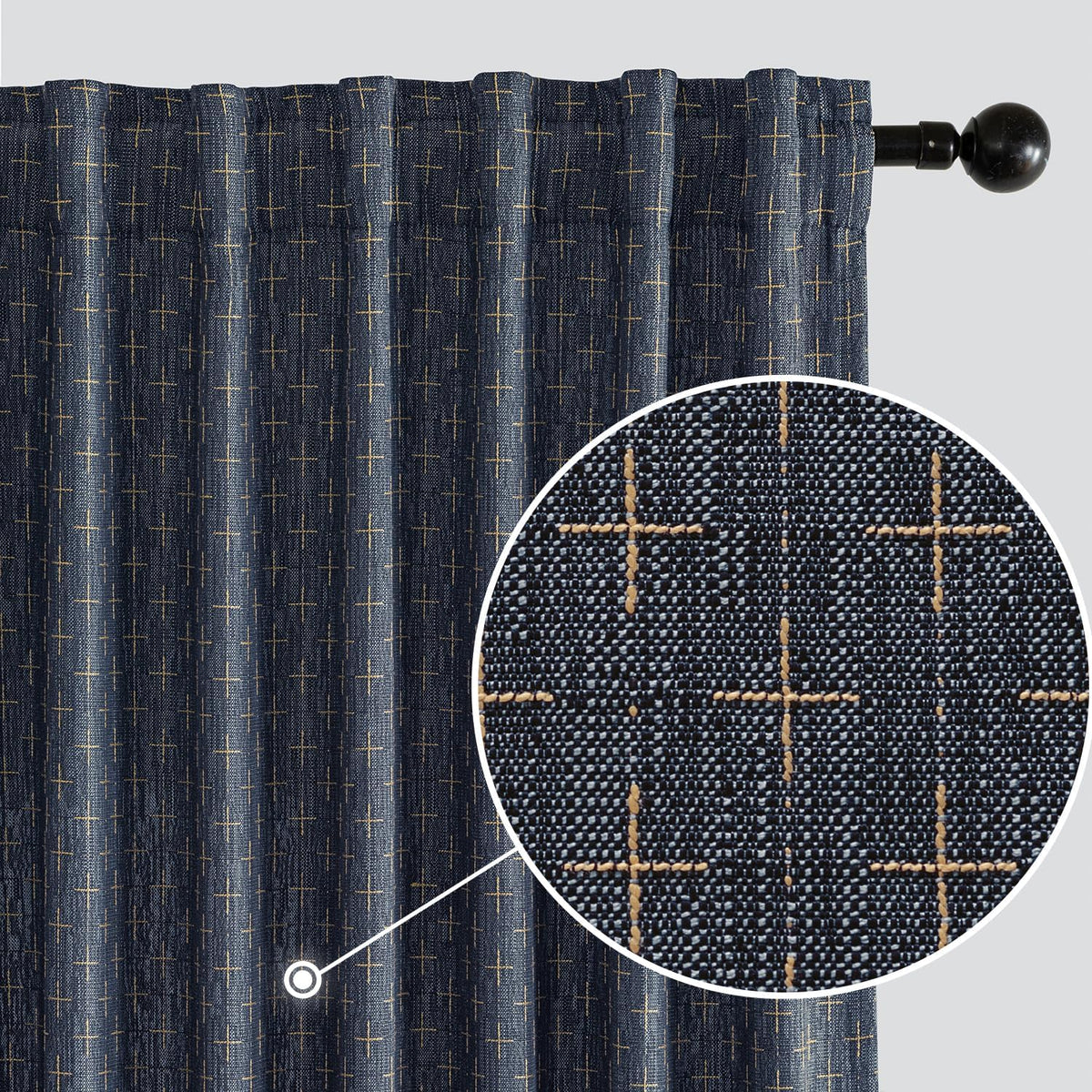 Cortinas decorativas de lino MIULEE con trabillas traseras y estampado geométrico para sala de estar, dormitorio, estilo rústico campestre. Cortinas de tela de barro gruesas, tejidas con textura y estampado, 213 cm de largo, juego de 2 paneles, color azul
