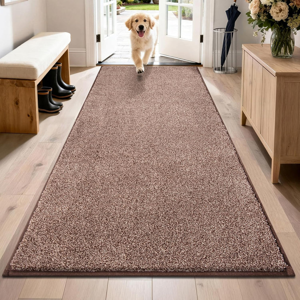 Felpudo PURRUGS de 80 x 180 cm, antideslizante, lavable a máquina, para entrada, para perro, para interior, superabsorbente, para zapatos y patas embarradas, color marrón-crema claro 
