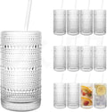 Set de 12 Vasos Vintage Hobnail Dingerjar — 480 ml (16 oz), Vidrio Grueso Estilo Retro