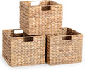 Cesta de almacenamiento grande de jacinto de agua de 30x30x25 cm, cesta plegable de mimbre tejido para estantes, cestas de despensa para organización y almacenamiento, cestas de almacenamiento de cocina, juego de 3 cestas grandes de ratán