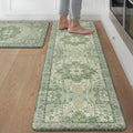 GENIMO Kitchen Mats for Floor 2PCs, Washable Anti Fatigue Mat for Cushioned, 17.3"x59"+17.3"x30", Waterproof Kitchen Rugs, Non Slip Comfort Standing Mat Rug for Home, Sink, Laundry, Light Green