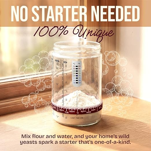 Tarro de masa madre Superbaking para principiantes con tarro de vidrio de boca ancha de 967 ml (34 oz), recipiente para masa madre con guía y recetas, regalo para hornear masa madre, olla para masa madre