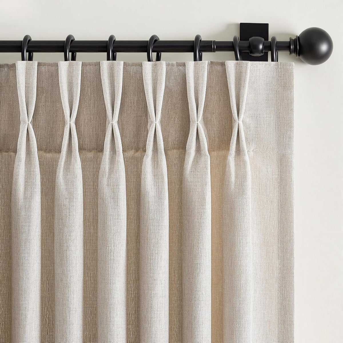 Cortinas de Lino con Pliegue Pinch Pleat 96 pulgadas | Set de 2 Paneles (40x96) Filtrado de Luz Estilo Boho Granja con Ganchos y Argollas