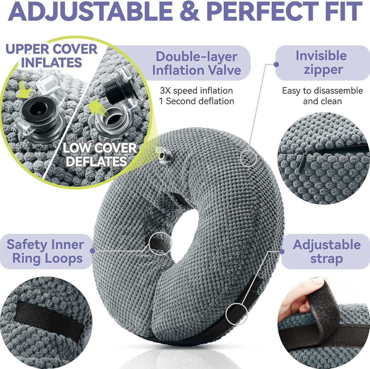 Loflaze Collar inflable suave para perro, alternativa después de la cirugía, collar en E para perros grandes, medianos y pequeños, gatos postcirugía, collar de recuperación para dejar de lamer, gris, L