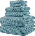 POLYTE Juego de toallas de baño de gran tamaño de microfibra de secado rápido de 430 GSM, sin pelusas, 6 piezas (tejido de gofre)