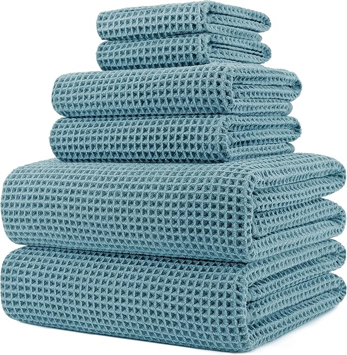 POLYTE Juego de toallas de baño de gran tamaño de microfibra de secado rápido de 430 GSM, sin pelusas, 6 piezas (tejido de gofre)