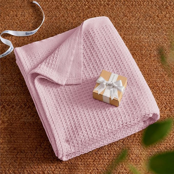 Cobija de Algodón 100% Bedsure Gentlesoft Twin XL – Tejido Waffle, Transpirable y Suave | Rosa Dusty 66x90"