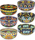 Meolibour Ceramic Cereal Bowls Set of 6, 28 oz Bohemian Soup Bowl, Colorful Bowls Set for Kitchen, Dessert Bowls for Salad, Pasta, Oatmeal, Ramen, Oatmeal, Fruit, Dishwasher & Microwave Safe