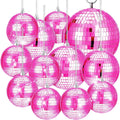 WILLBOND Paquete de 12 bolas de discoteca con espejos y aro para colgar, ideales para fiestas retro, decoración, efectos de iluminación para DJ, accesorios para escenarios y juegos. 5,91", 3,94", 3,15", 2,36" (rosa)